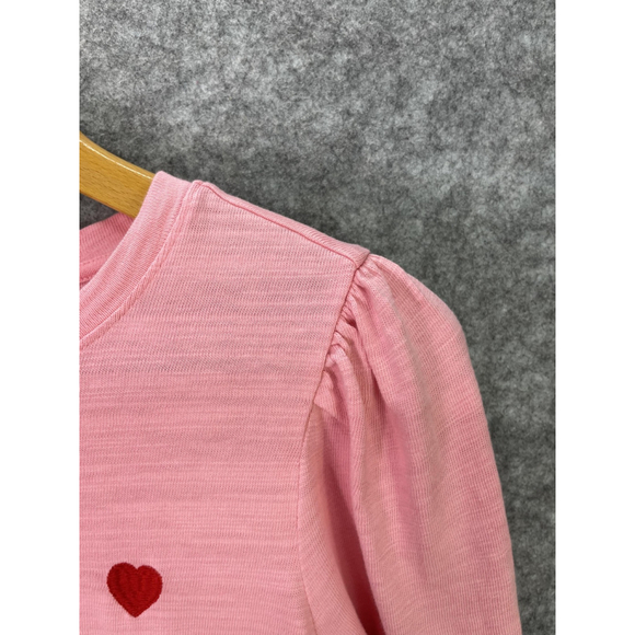 LOFT Shirt Womens Large Pink Long Sleeve Puff Shoulder Heart Embroidered Cotton - Picture 3 of 9